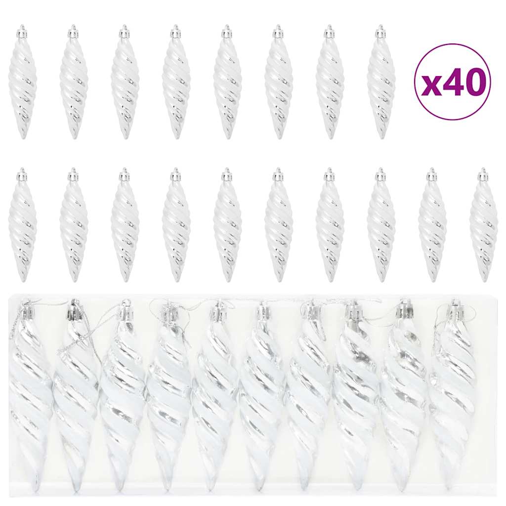 Jule Spiral Formet Kugle 40 stk. Sølv 3 x 11 cm Plastik