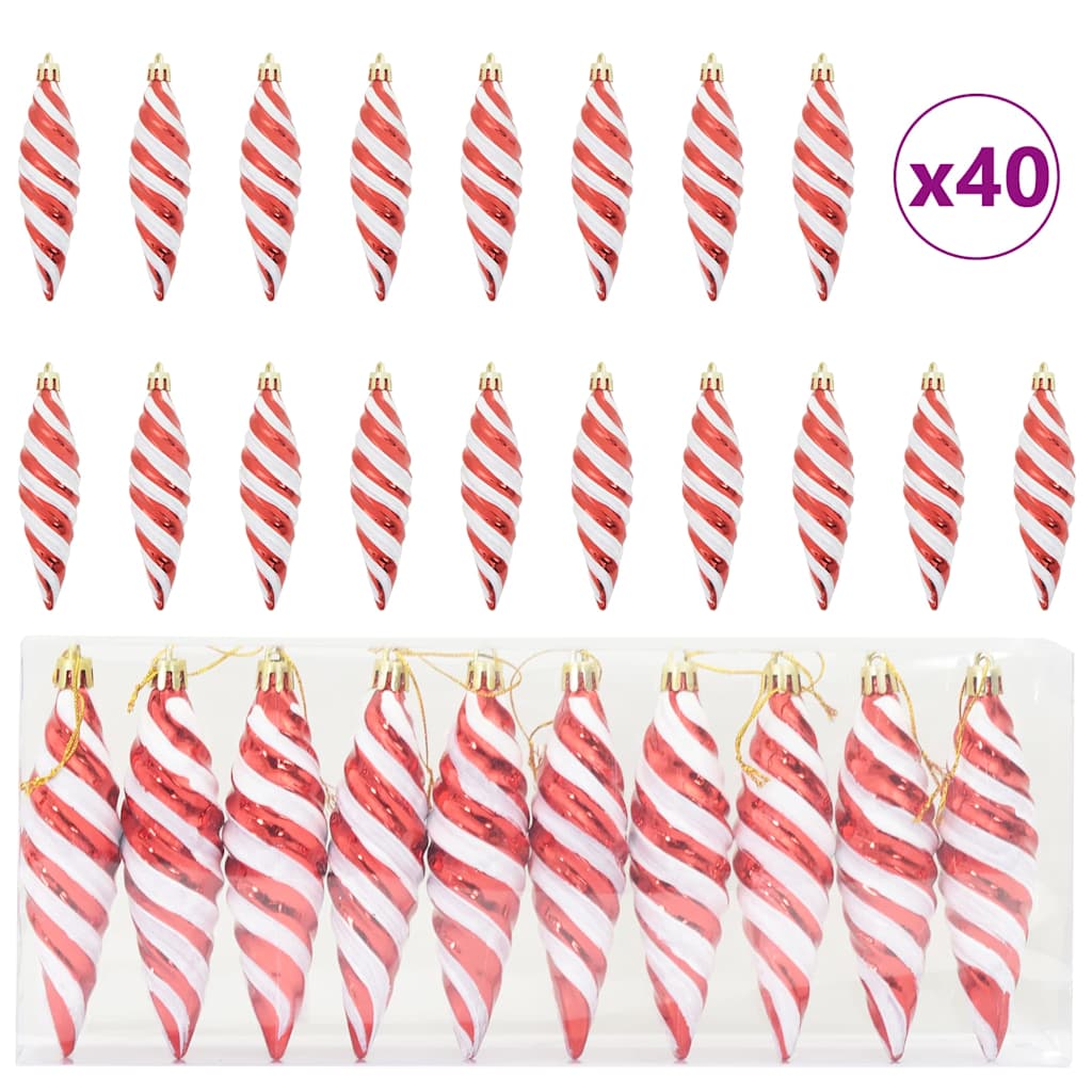 Jule Spiral Formet Kugle 40 stk. Rød 3 x 11 cm Plastik