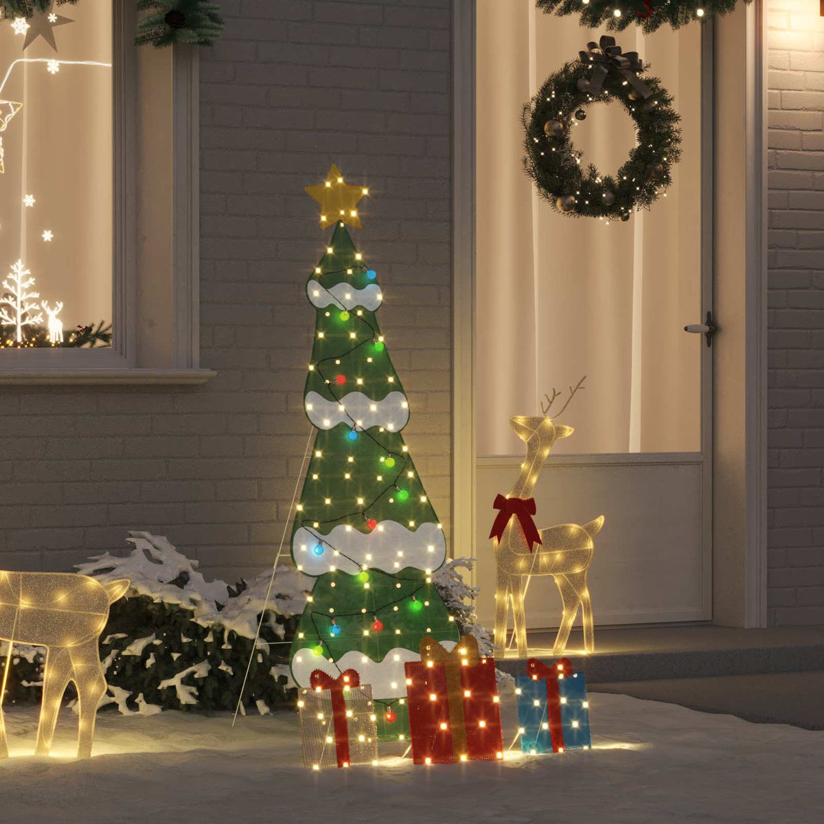 Belyst juletre med 3 gaveæsker 2D varm hvid Flerfarvet 150 cm