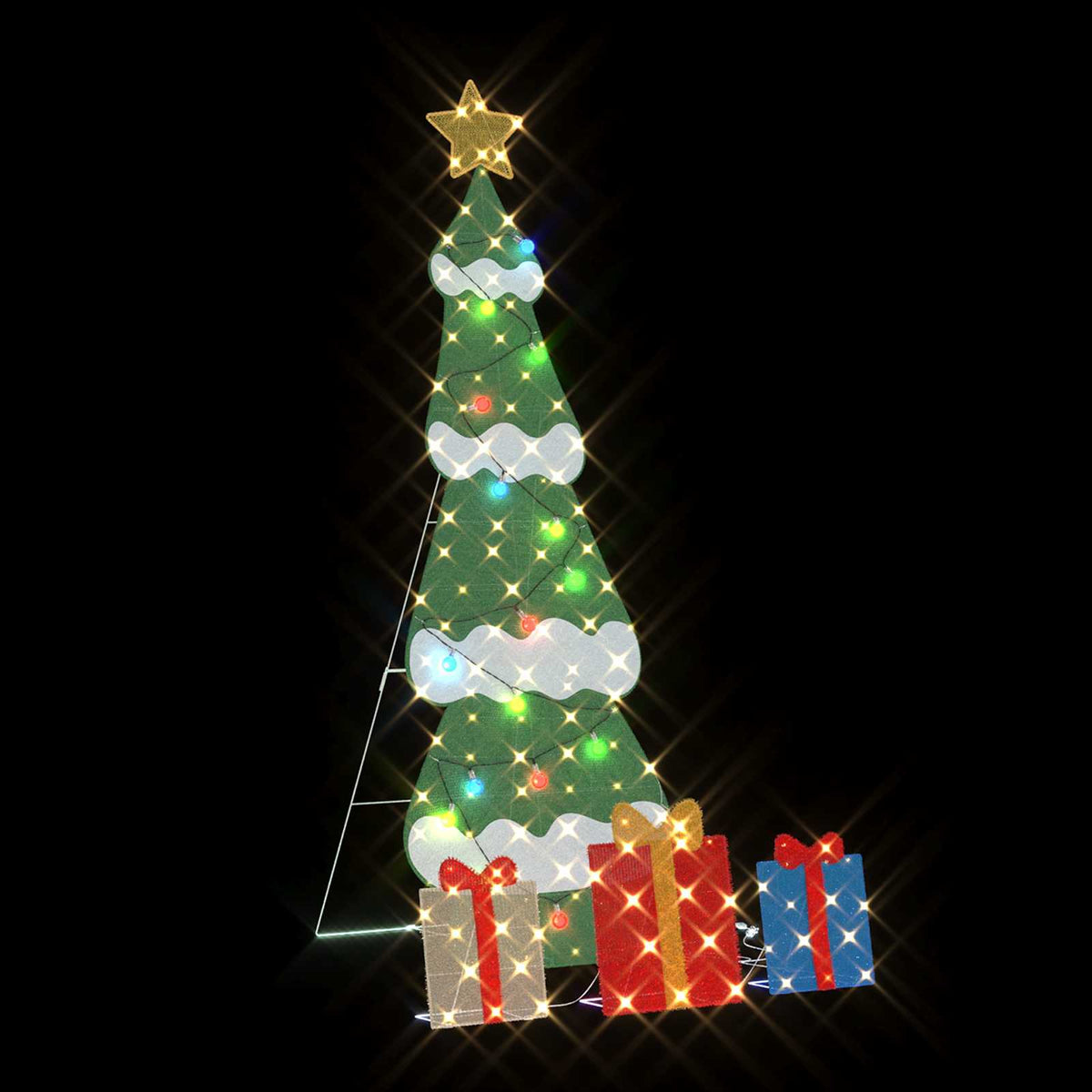 Belyst juletre med 3 gaveæsker 2D varm hvid Flerfarvet 150 cm