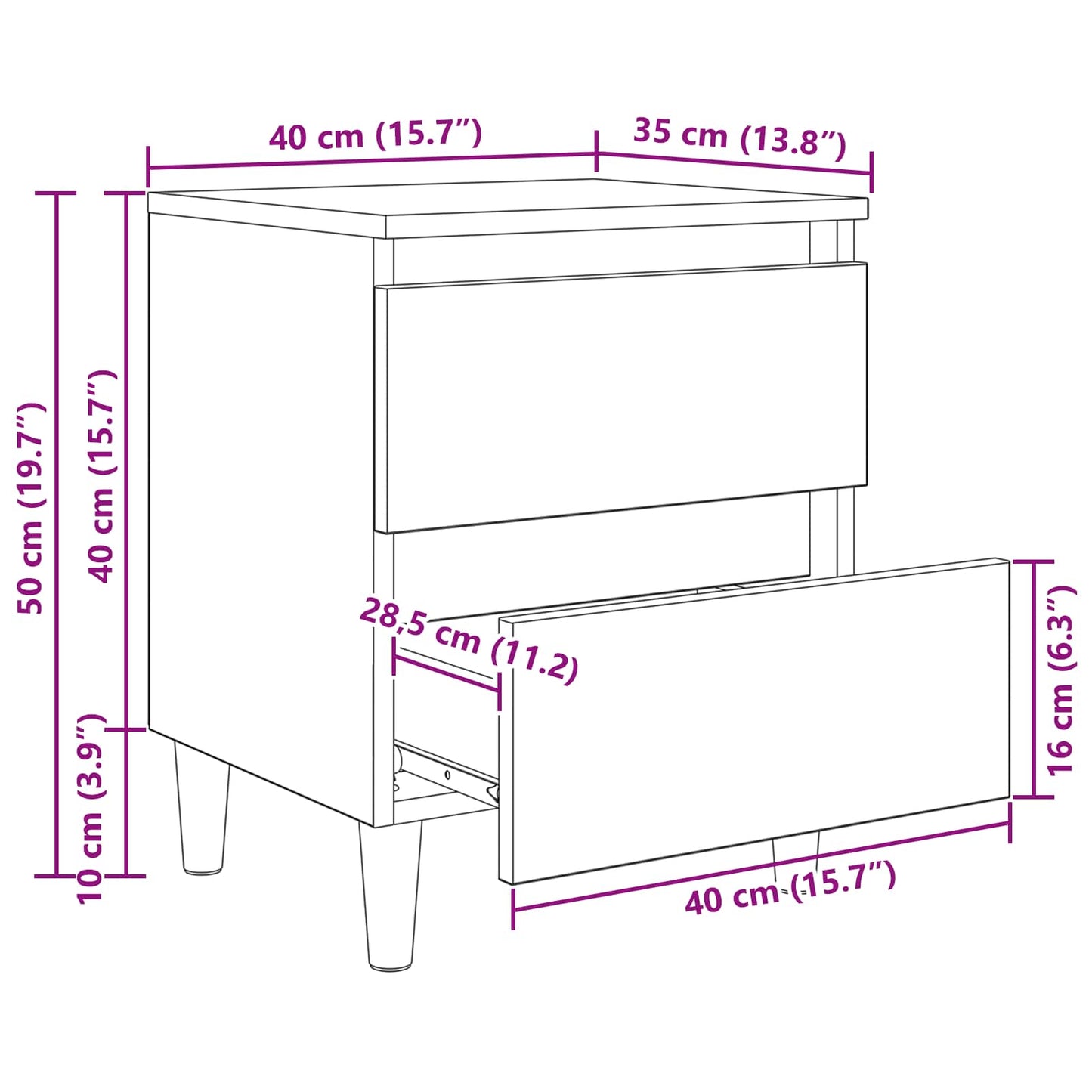 Sengeskab Gammelt træ 40 x 35 x 50 cm Konstrueret træ