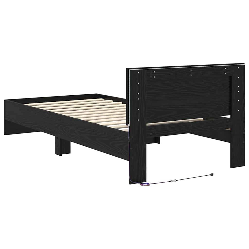 Sengestel med hovedgærde Sort eg 90 x 190 cm Konstrueret træ