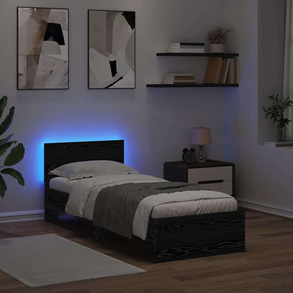 Sengestel med hovedgærde Sort eg 75 x 190 cm Konstrueret træ