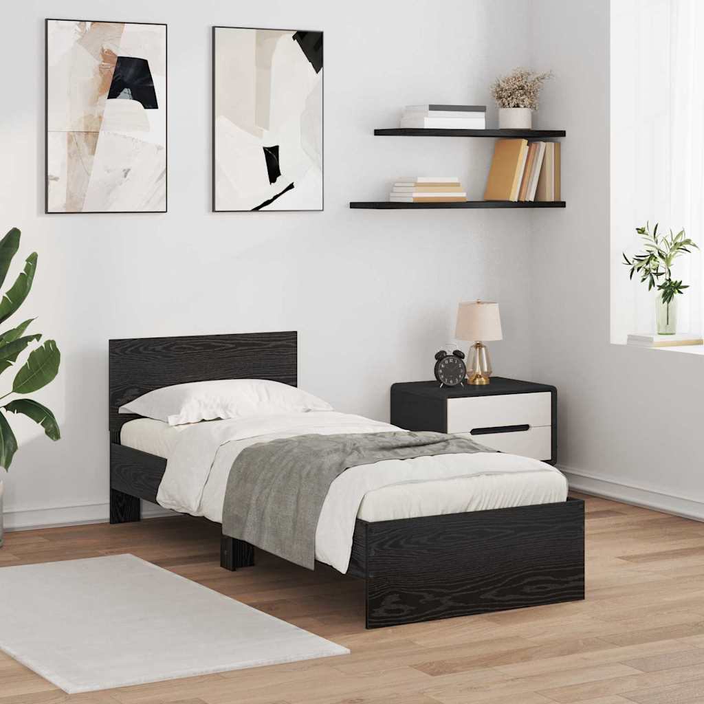 Sengestel med hovedgærde Sort eg 75 x 190 cm Konstrueret træ