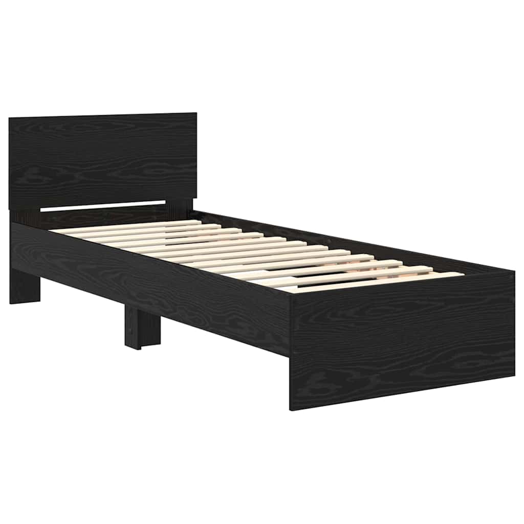Sengestel med hovedgærde Sort eg 75 x 190 cm Konstrueret træ