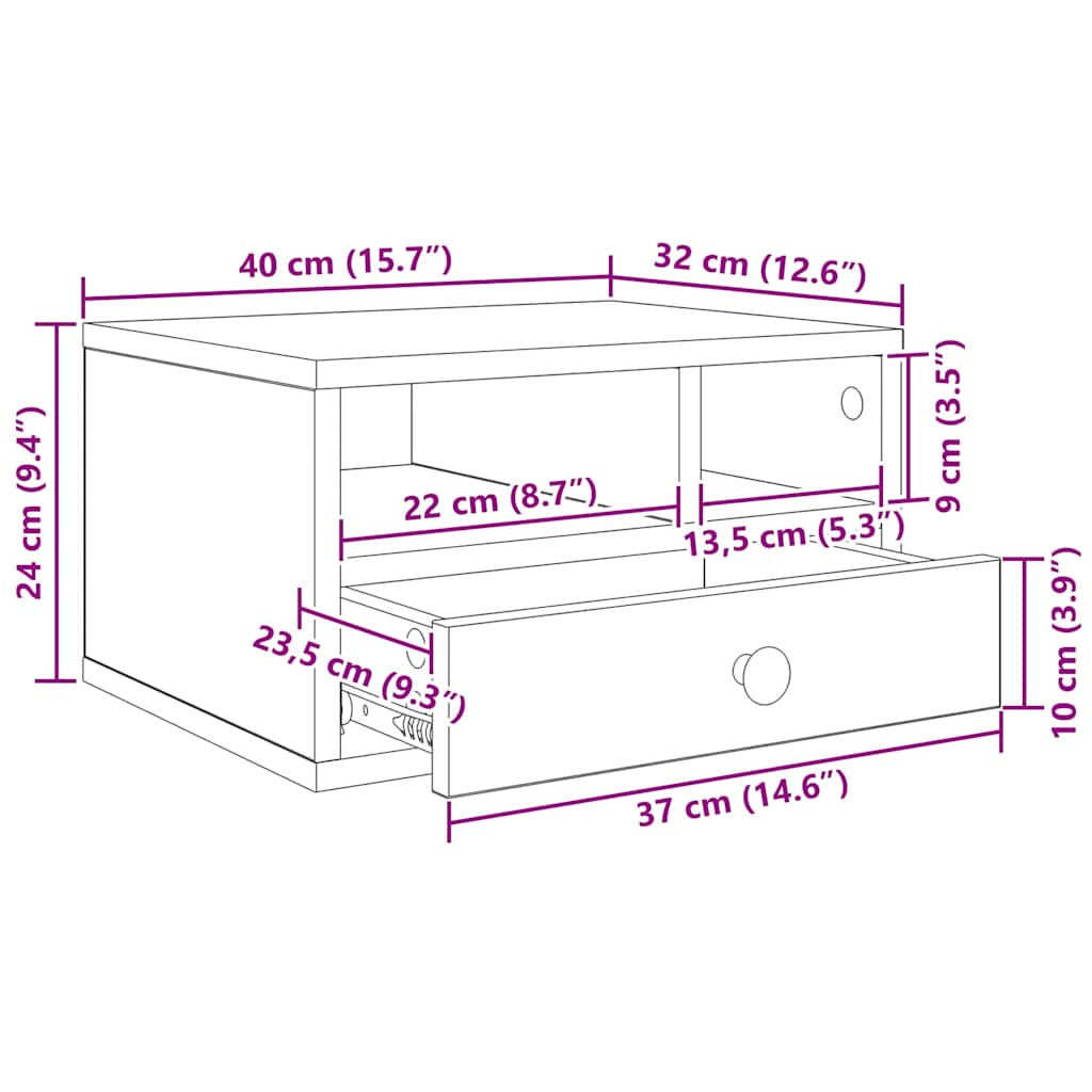 Printerstand Gammelt træ 40 x 32 x 24 cm Konstrueret træ