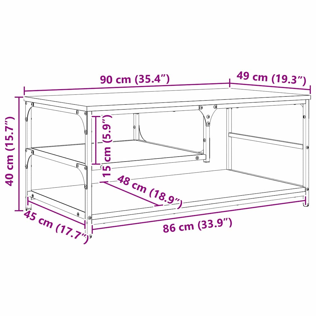 Sofabord Sort eg 90 x 49 x 40 cm Konstrueret træ