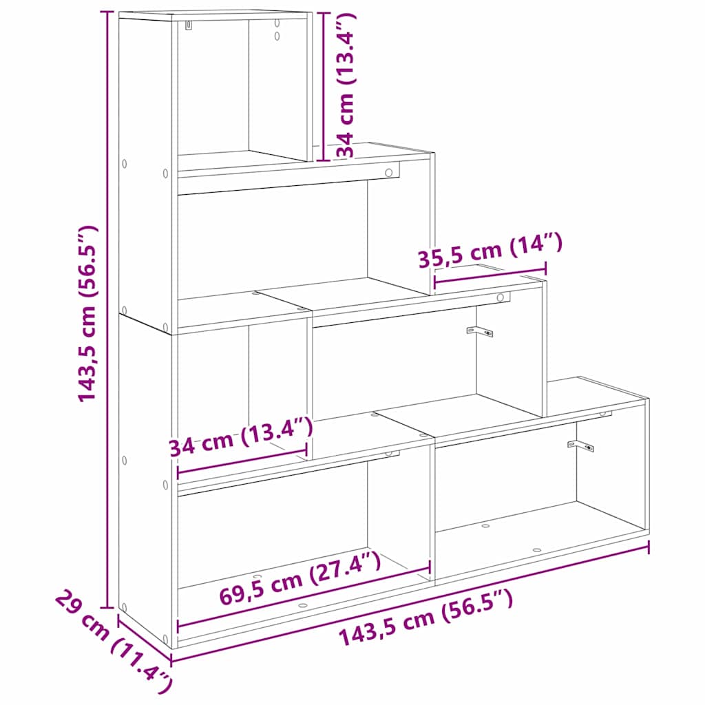 Rumdivider boghylde 143,5 x 29 x 143,5 cm Konstrueret træ