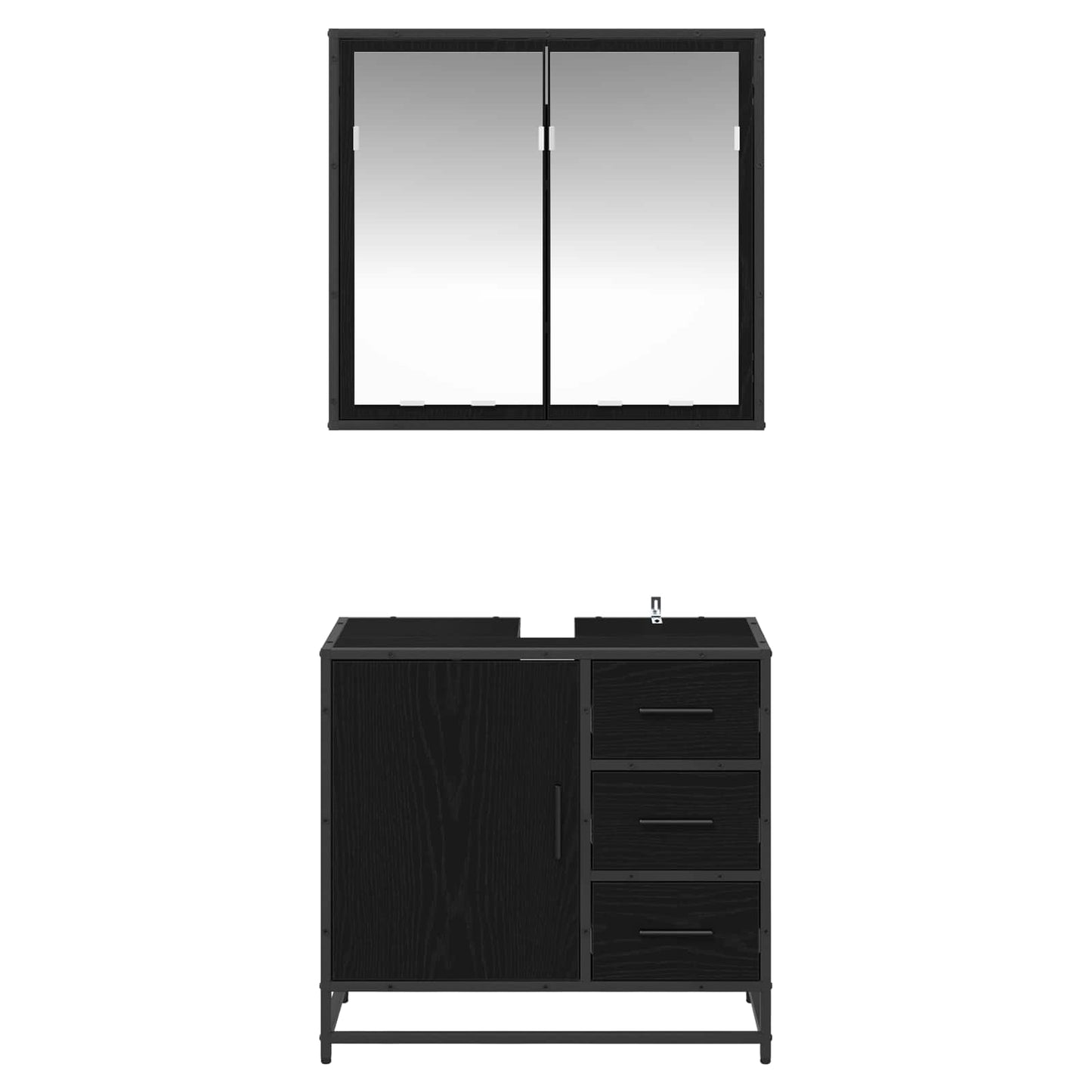 Badeværelsesmøbel sæt 2 stk. Sort eg 65 x 33 x 60 cm