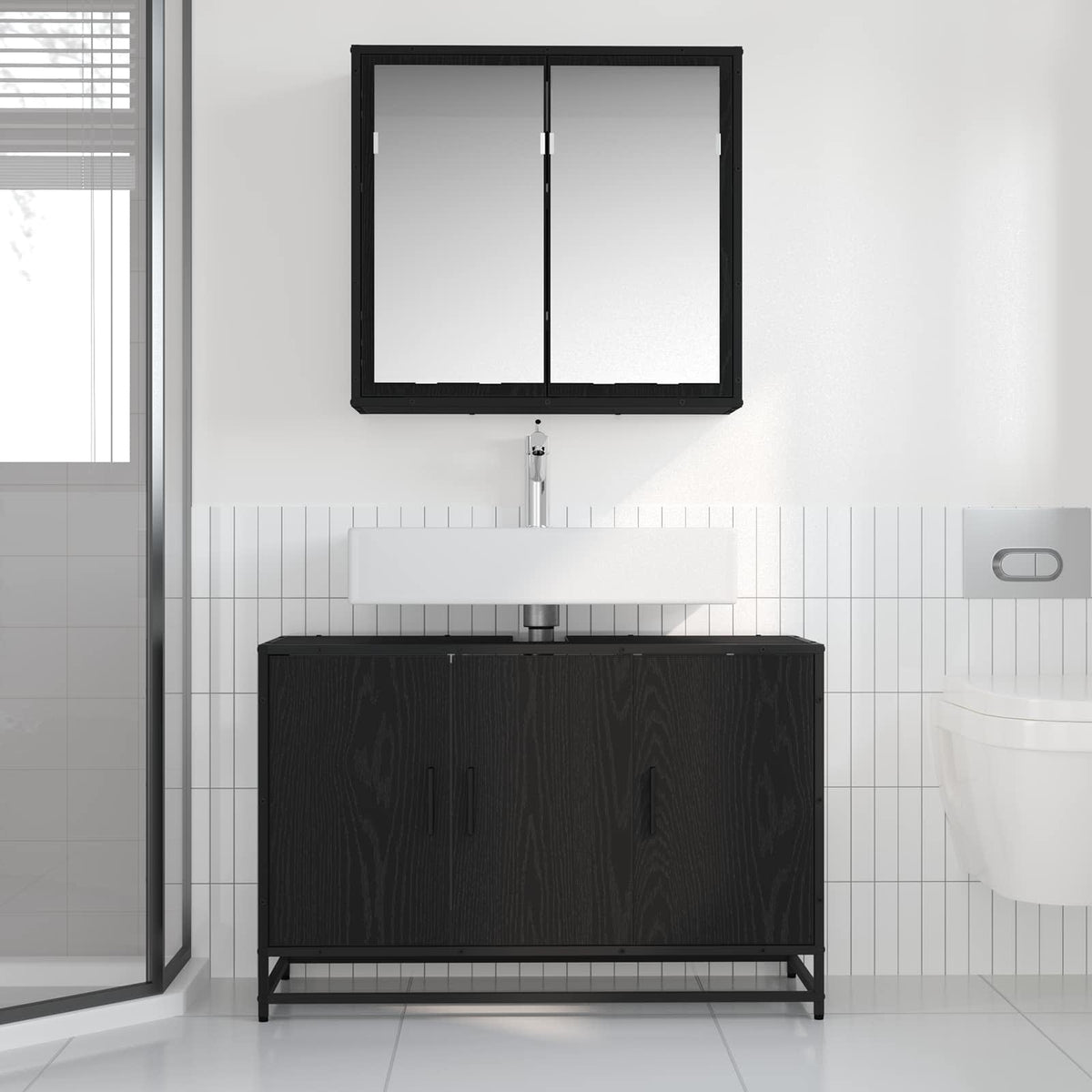 Badeværelsesmøbel sæt 2 stk. Sort eg 90 x 33 x 60 cm