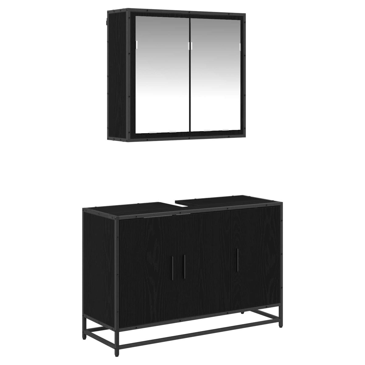 Badeværelsesmøbel sæt 2 stk. Sort eg 90 x 33 x 60 cm