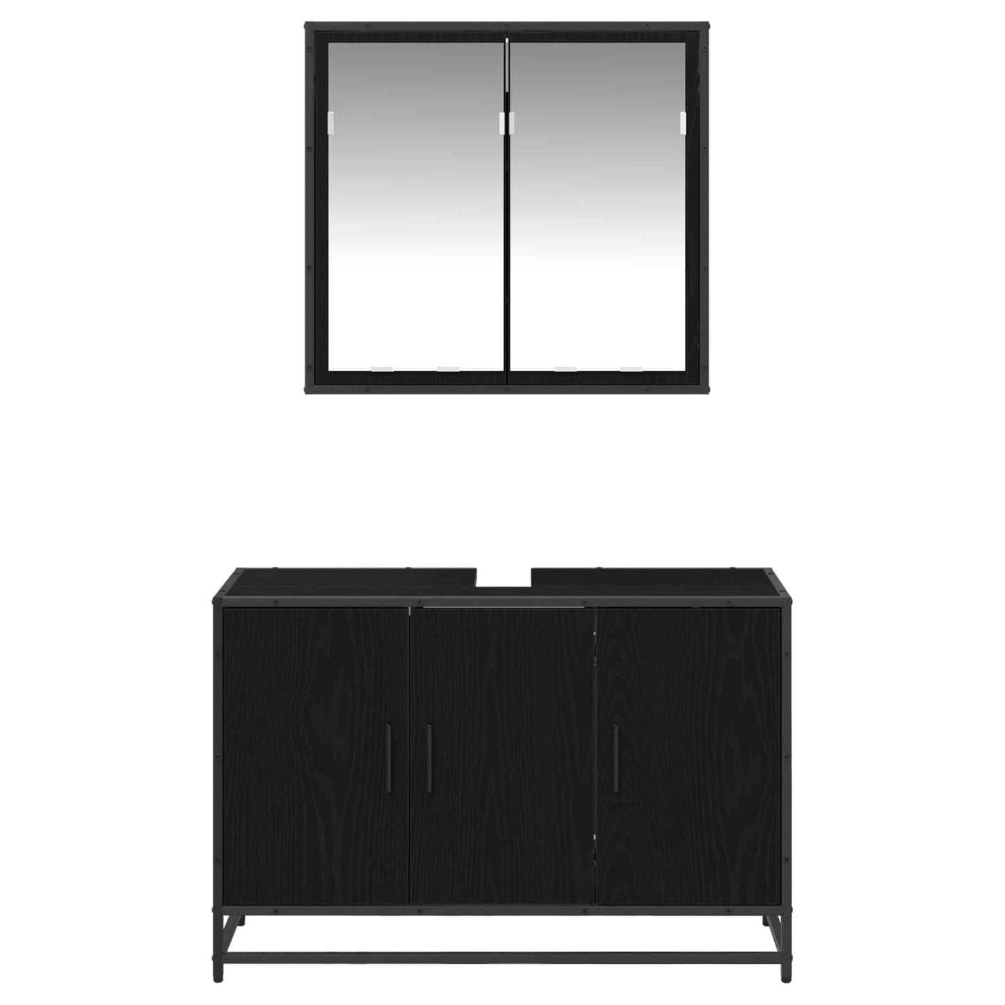 Badeværelsesmøbel sæt 2 stk. Sort eg 90 x 33 x 60 cm