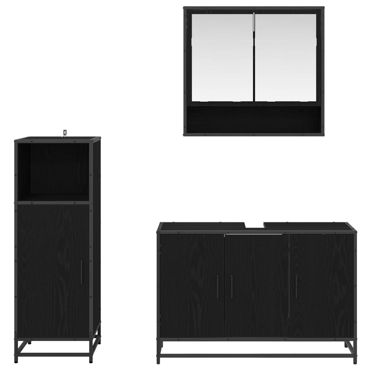 Badeværelsesmøbel sæt 3 stk. Sort eg 90 x 33 x 60 cm
