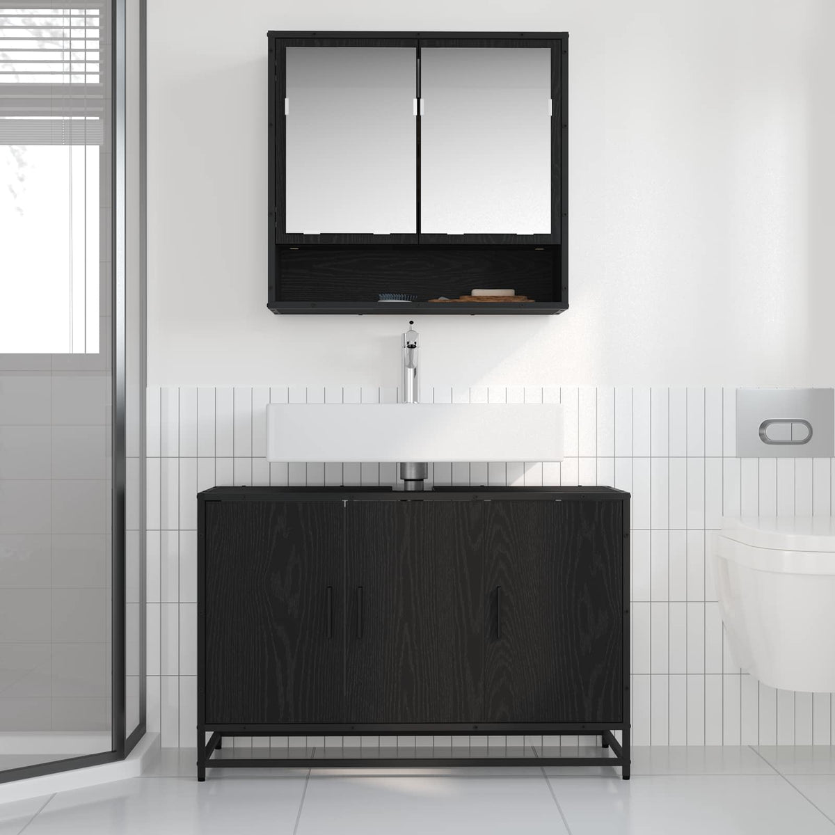 Badeværelsesmøbel sæt 2 stk. Sort eg 90 x 33 x 60 cm