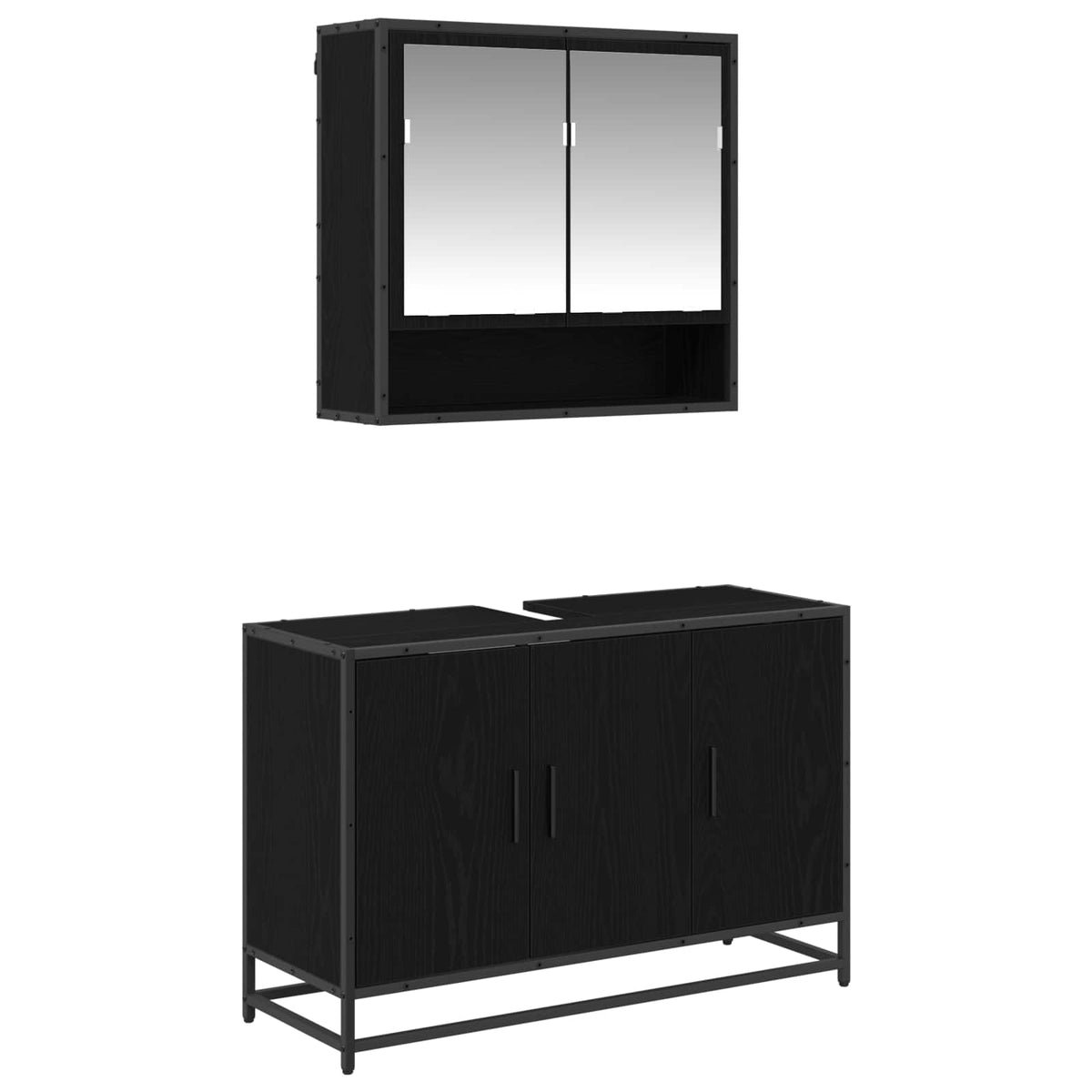 Badeværelsesmøbel sæt 2 stk. Sort eg 90 x 33 x 60 cm