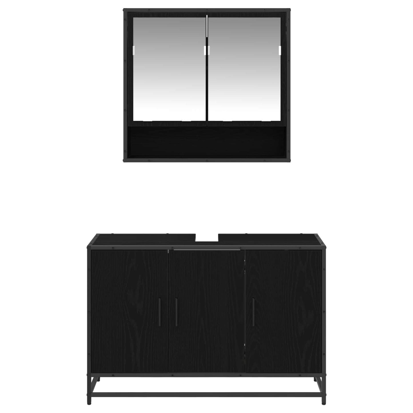 Badeværelsesmøbel sæt 2 stk. Sort eg 90 x 33 x 60 cm