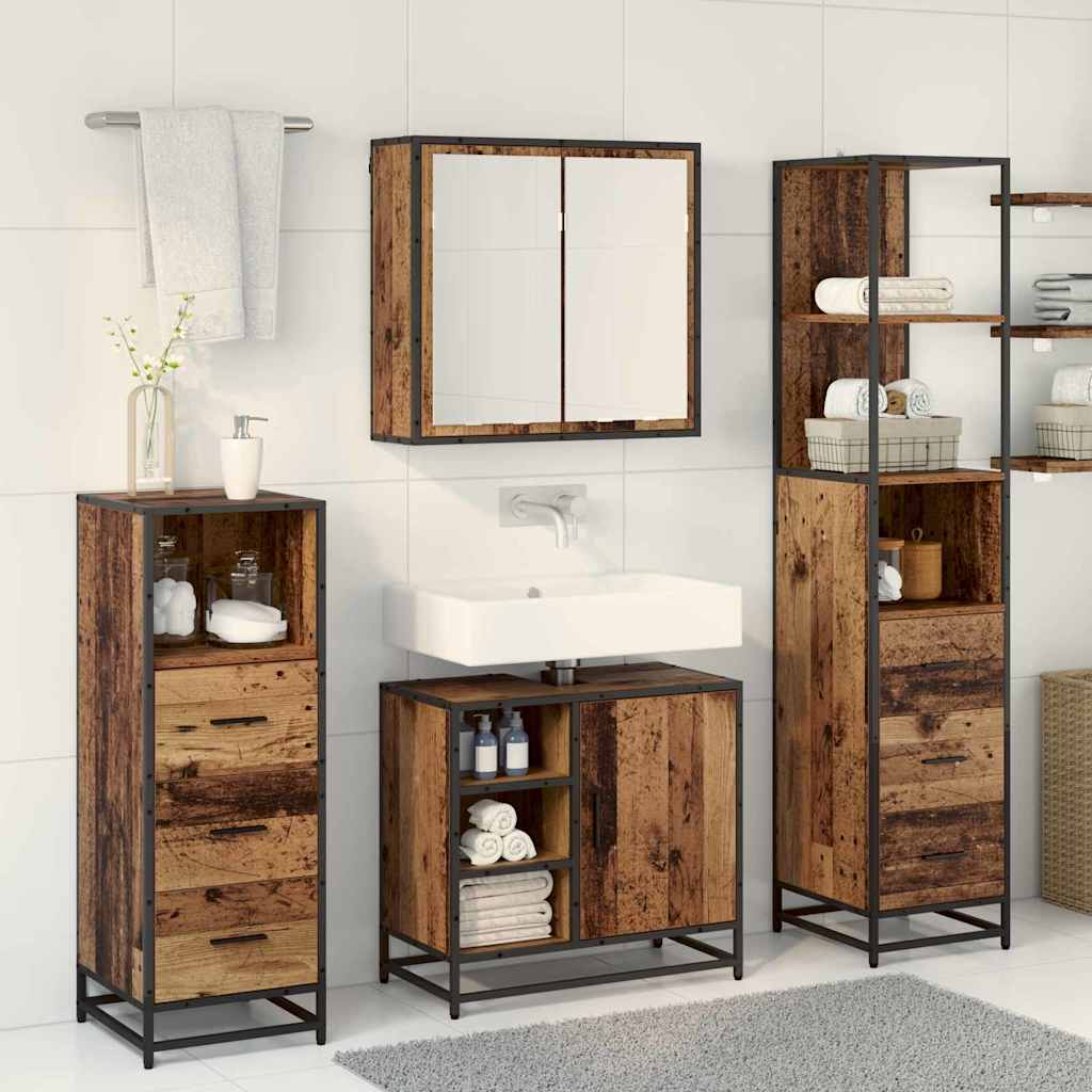 Badeværelsesmøbel sæt 3 stk. Gammelt træ 65 x 33 x 60 cm