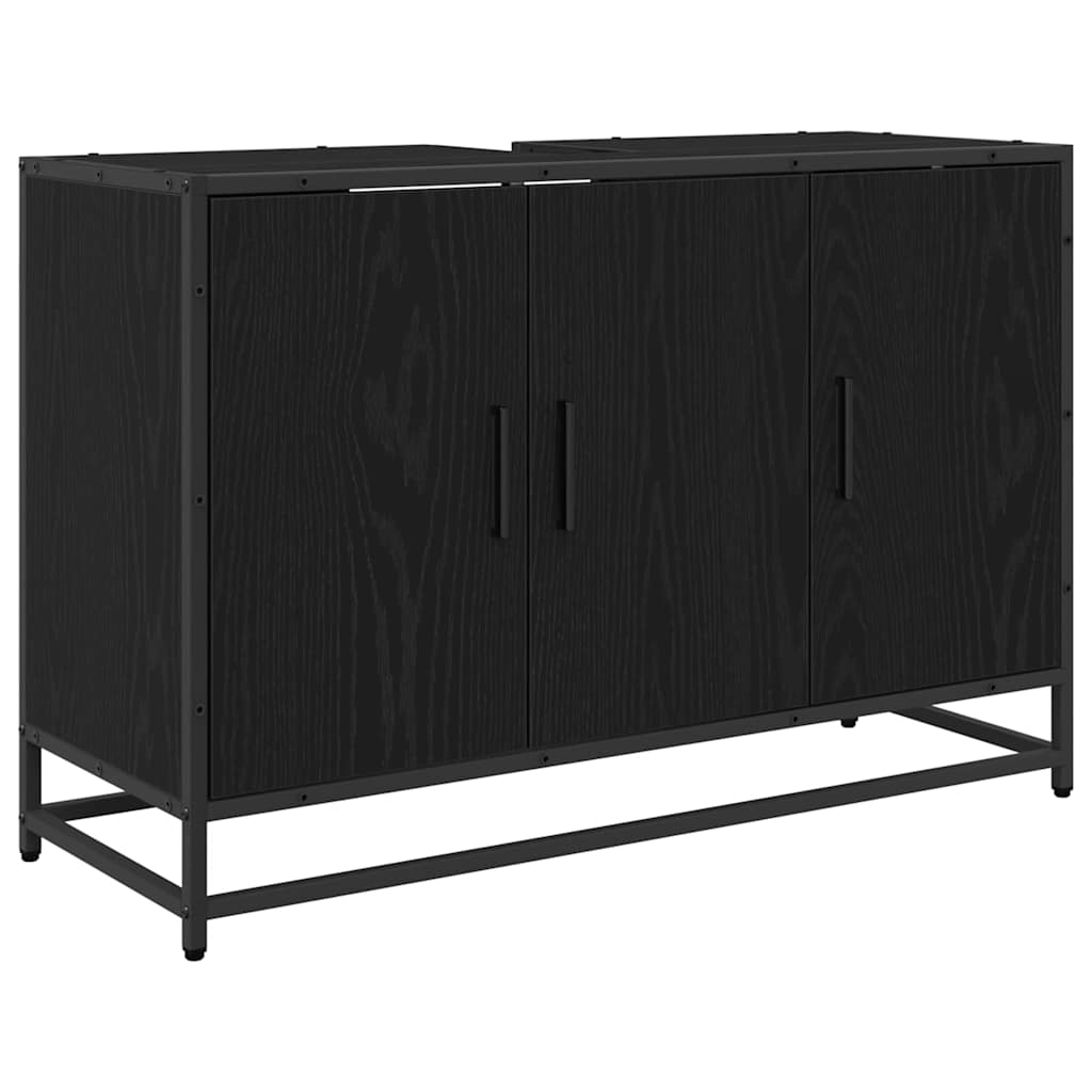 Badeværelsesmøbel sæt 4 stk. Sort eg 35 x 37,5 x 188,5 cm