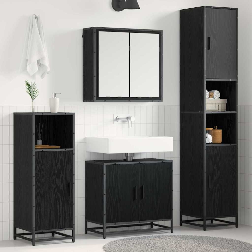Badeværelsesmøbel sæt 4 stk. Sort eg 65 x 33 x 60 cm