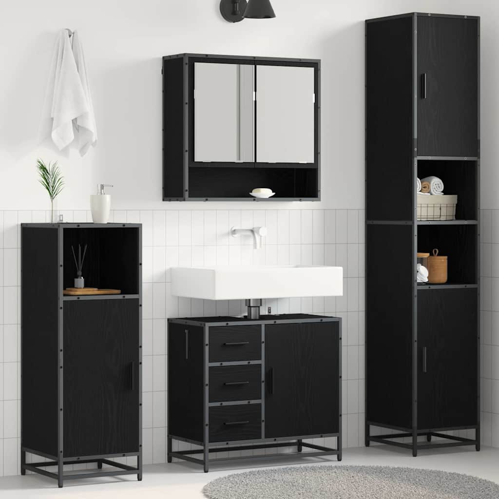 Badeværelsesmøbel sæt 3 stk. Sort eg 90 x 33 x 60 cm