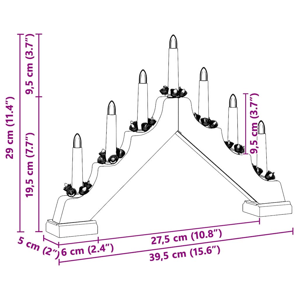 Julelys bro 7 LED'er Varm hvid 39.5 x 5 x 29 cm