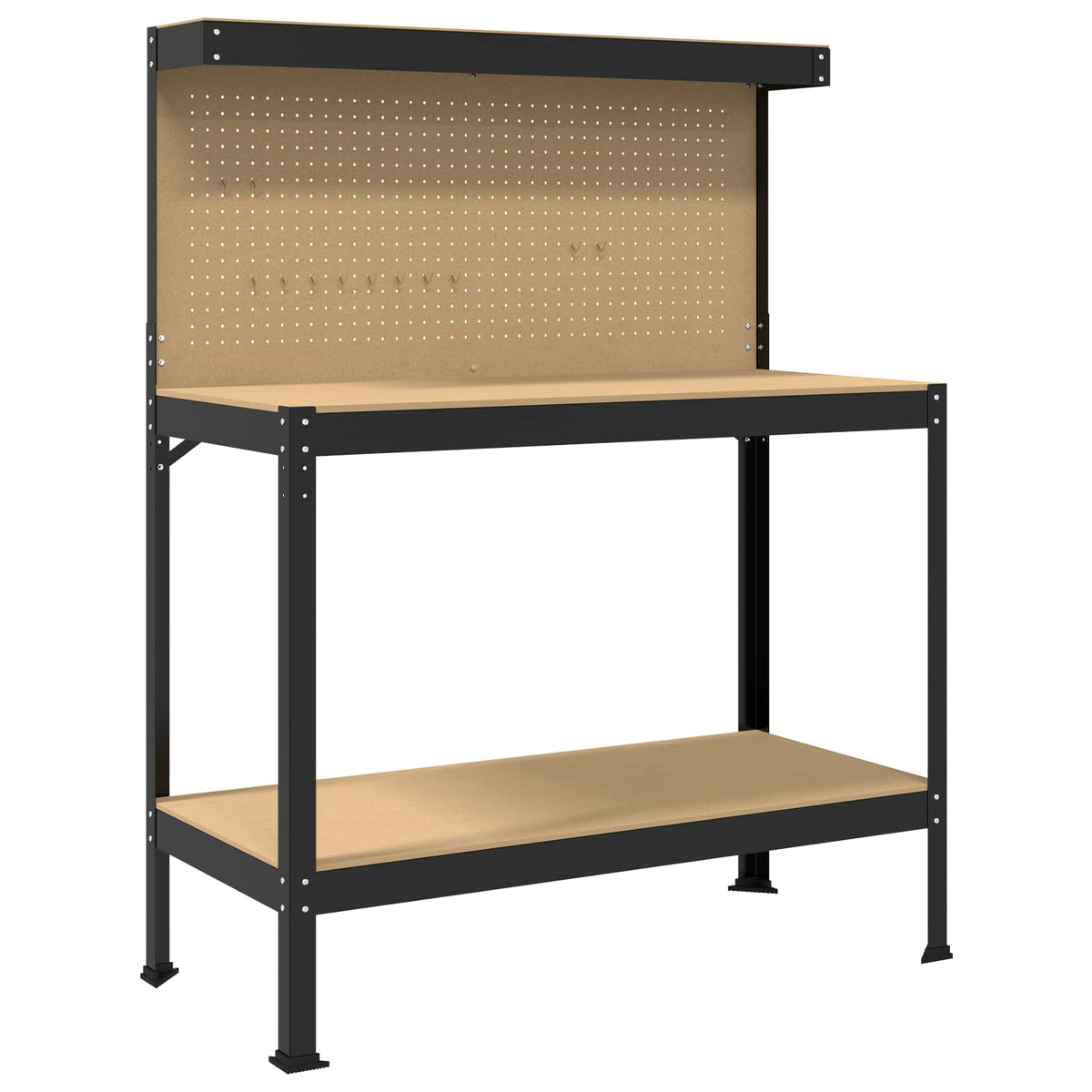 Værksted med hylde Sort 114 x 54 x 145 cm Samlet træ og metal