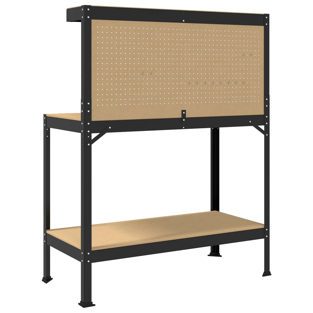Værksted med hylde Sort 114 x 54 x 145 cm Samlet træ og metal