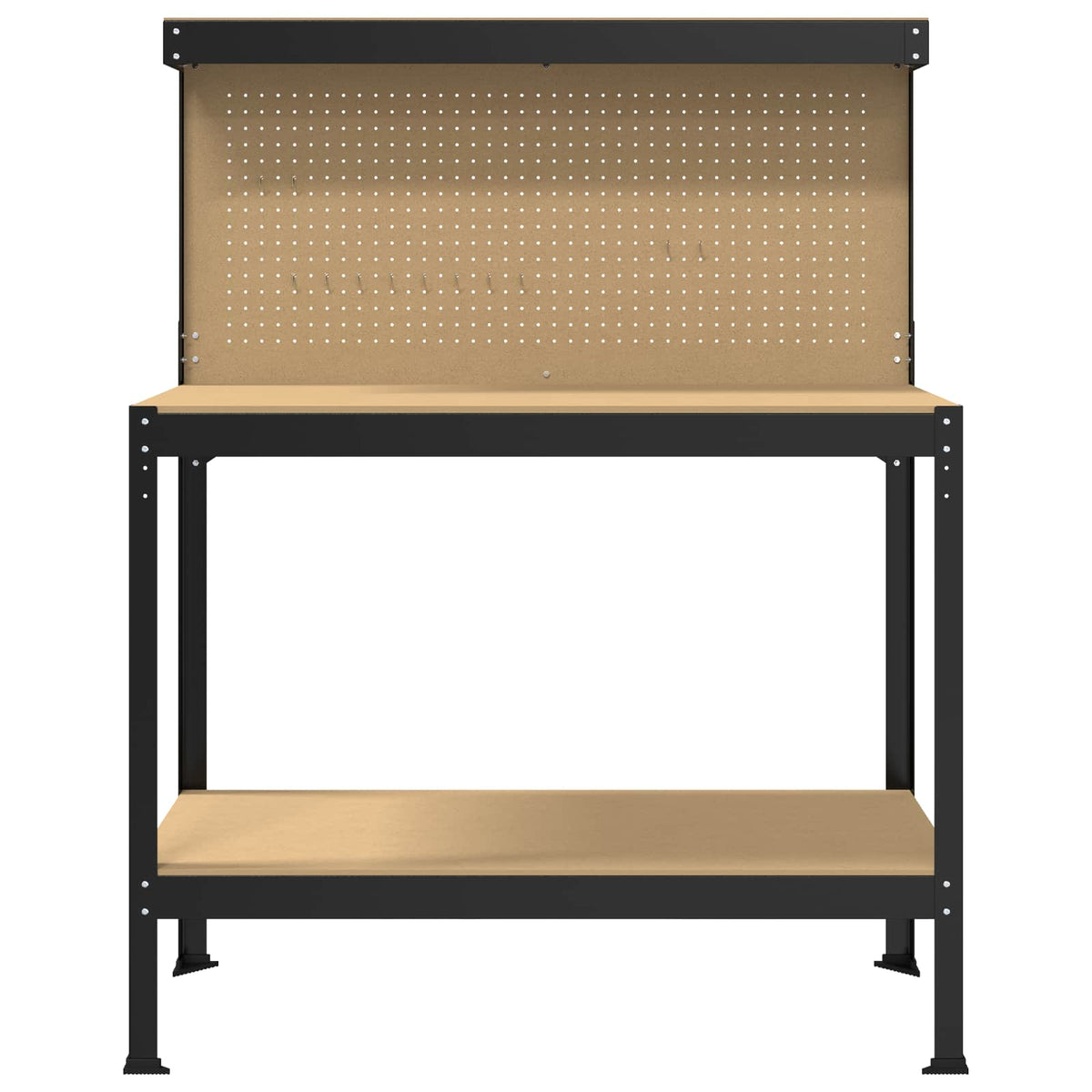 Værksted med hylde Sort 114 x 54 x 145 cm Samlet træ og metal