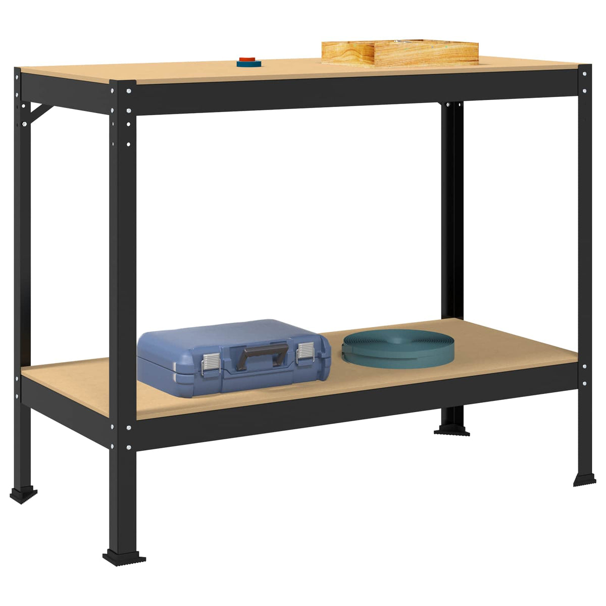Værksted med hylde Sort 115 x 55 x 91 cm Samlet træ og metal