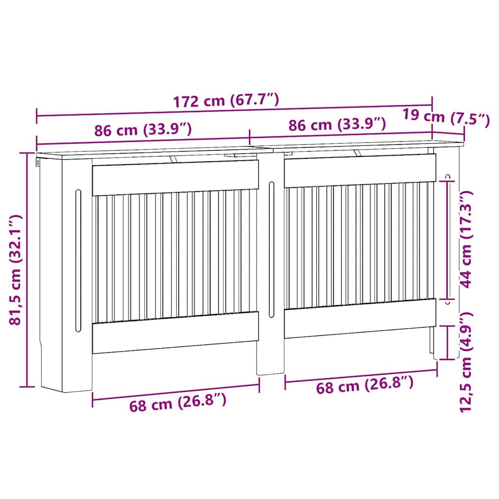 Radiatorcover Sort eg 172 x 19 x 81,5 cm Konstrueret træ