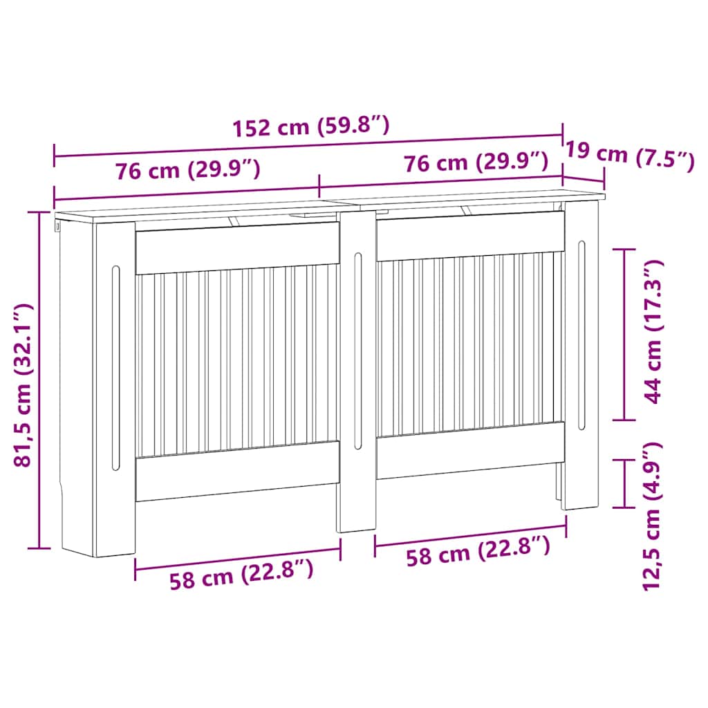 Radiatorcover Grå Sonoma 152 x 19 x 81,5 cm Konstrueret træ