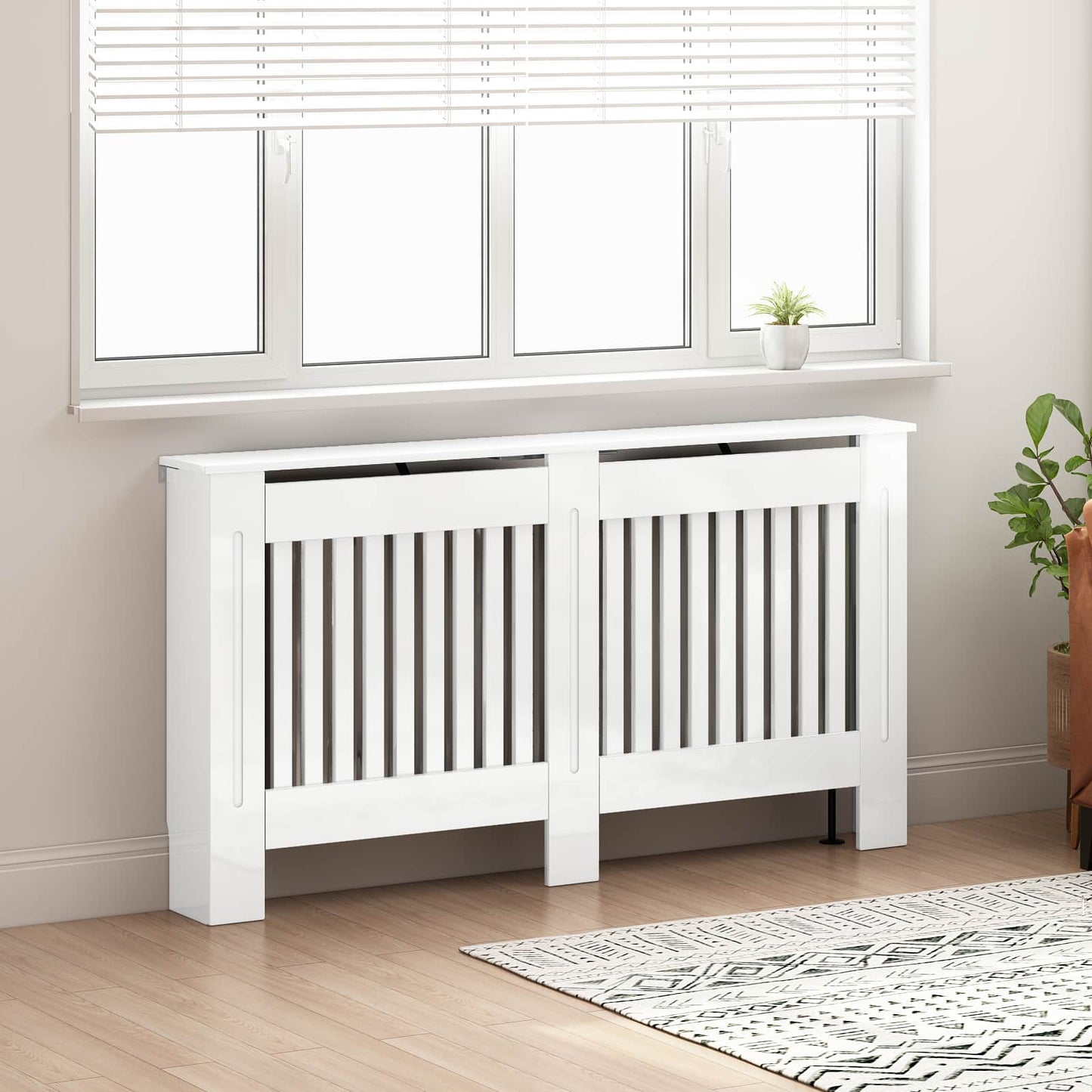Radiatorcover Hvid højglans 152 x 19 x 81,5 cm Konstrueret træ