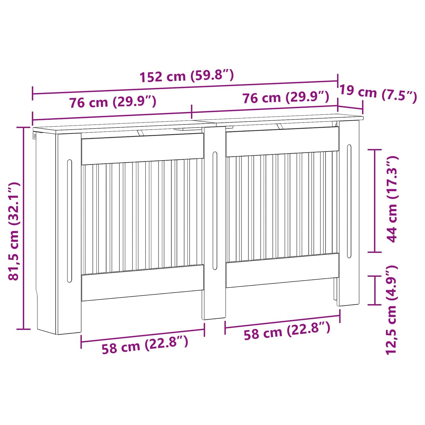 Radiatorcover Hvid højglans 152 x 19 x 81,5 cm Konstrueret træ