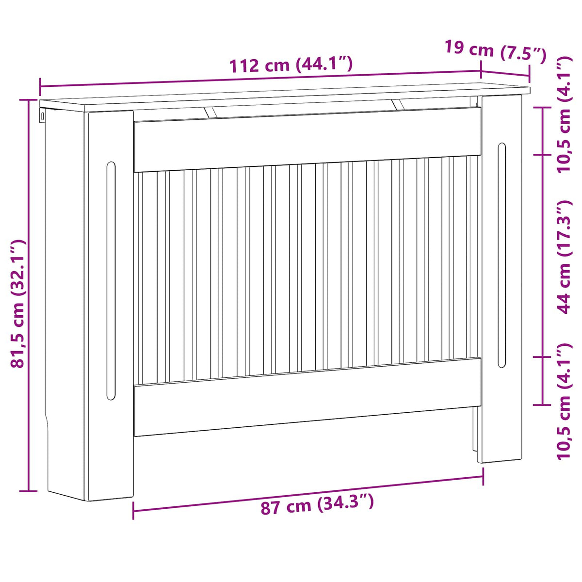 Radiatorcover Hvid højglans 112 x 19 x 81,5 cm Konstrueret træ