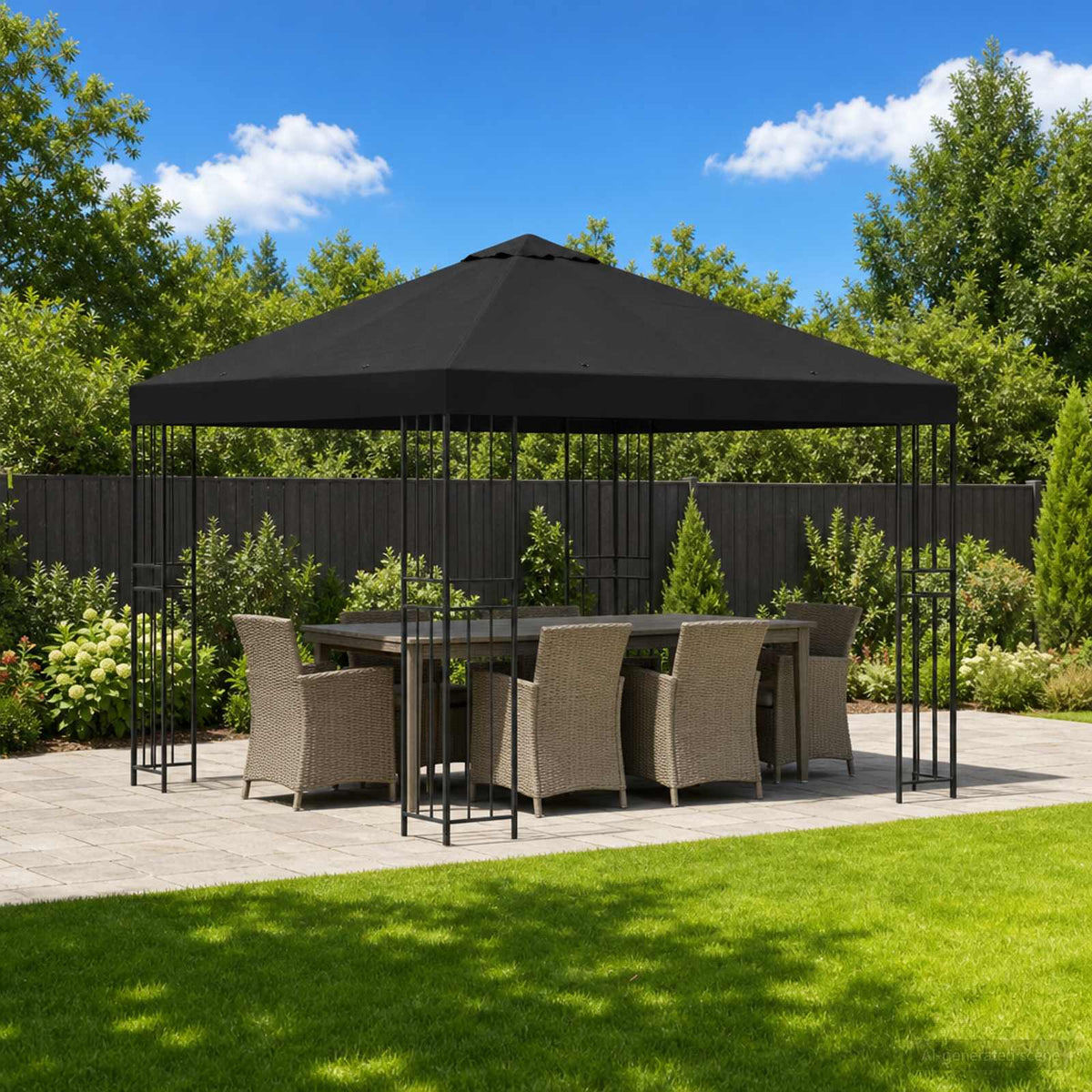 Pavillon 3 x 3 m Sort Polyester og Stål 190 gsm