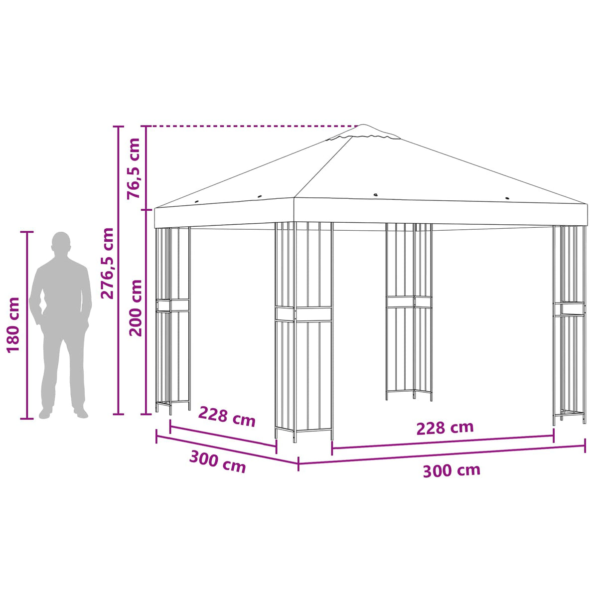 Pavillon 3 x 3 m Bordeaux Polyester og Stål 190 gsm