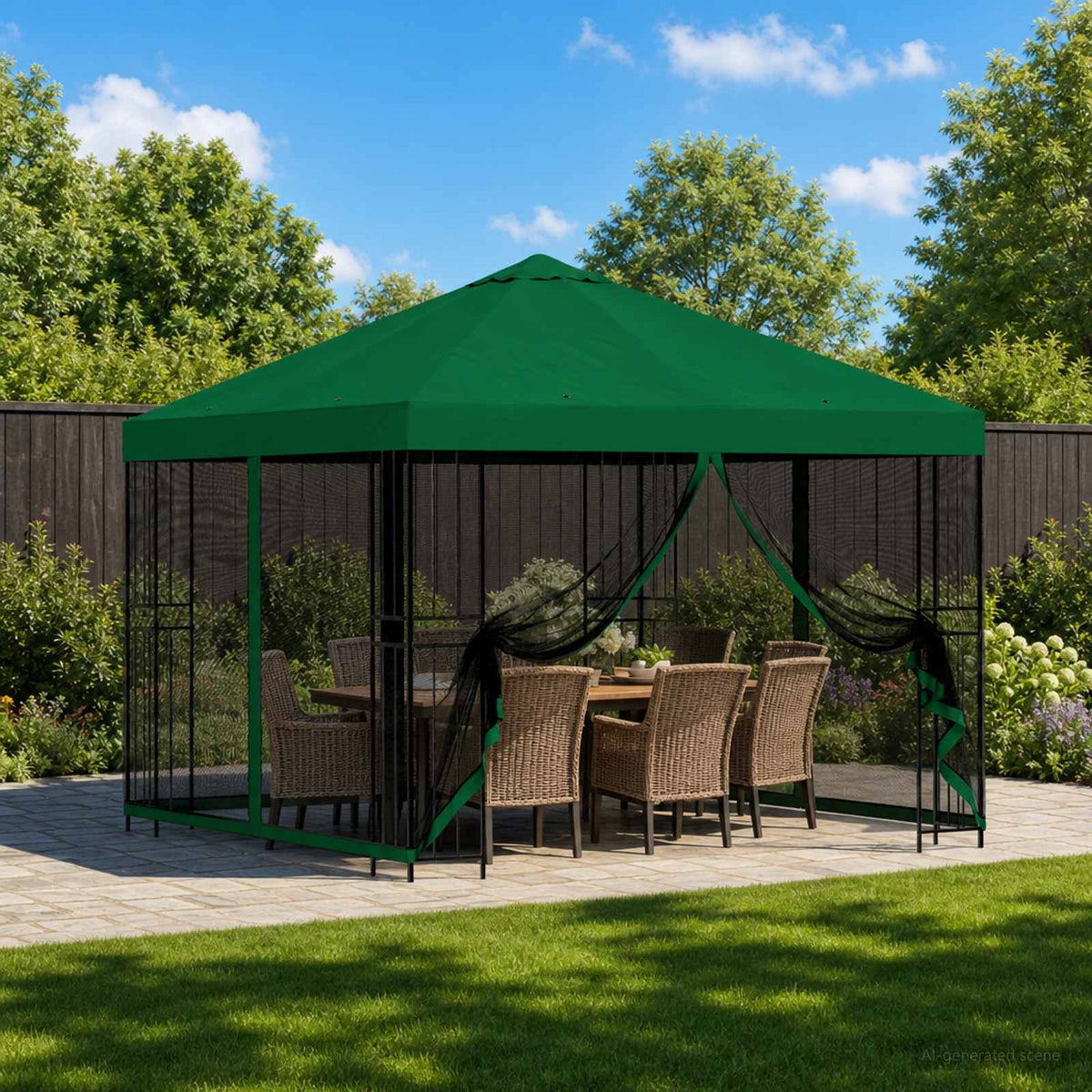 Havelæger med sidevægge 3 x 3 m Grøn Polyester og Stål 190 gsm