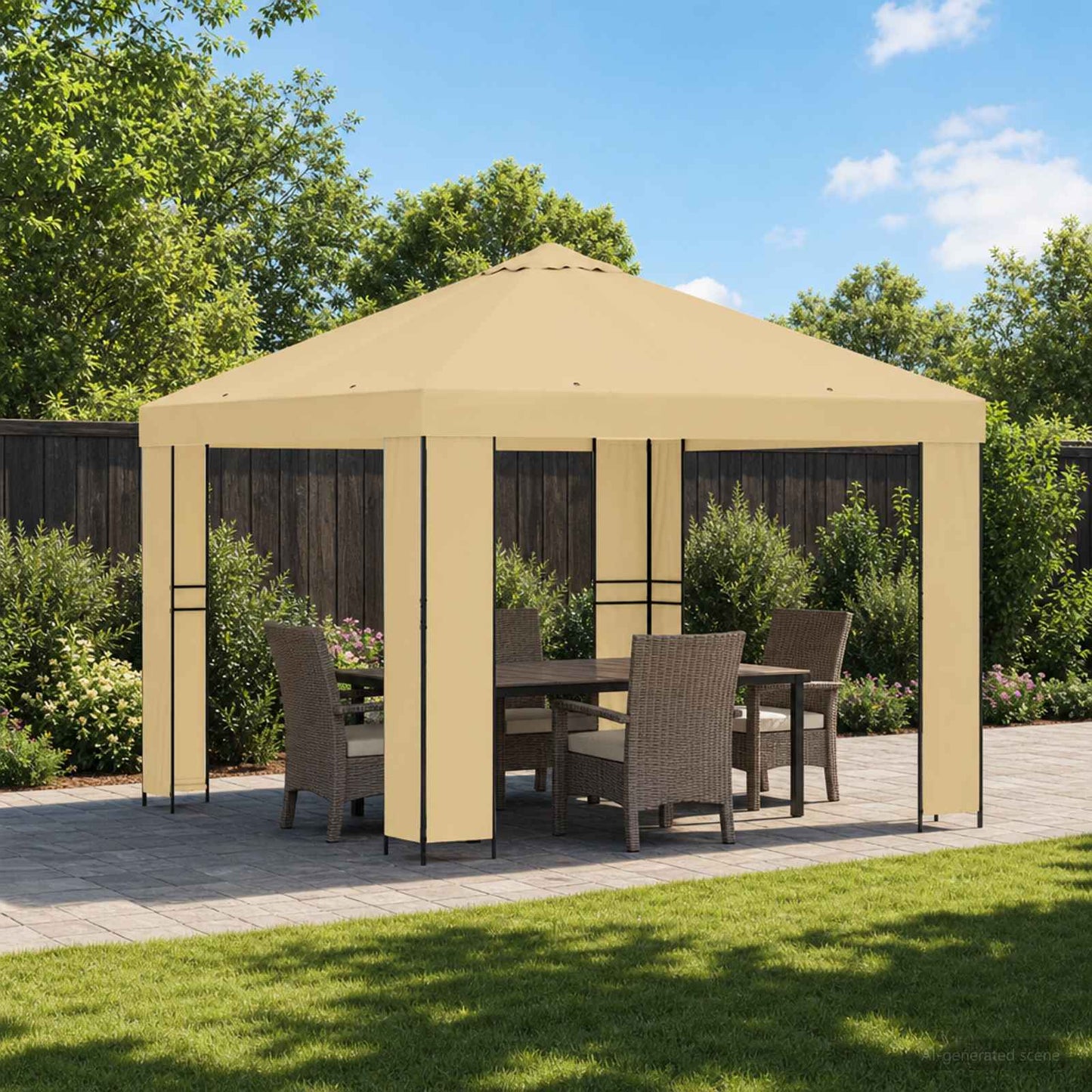 Pavillon 3 x 3 m Cremefarvet Polyester og Stål 190 gsm