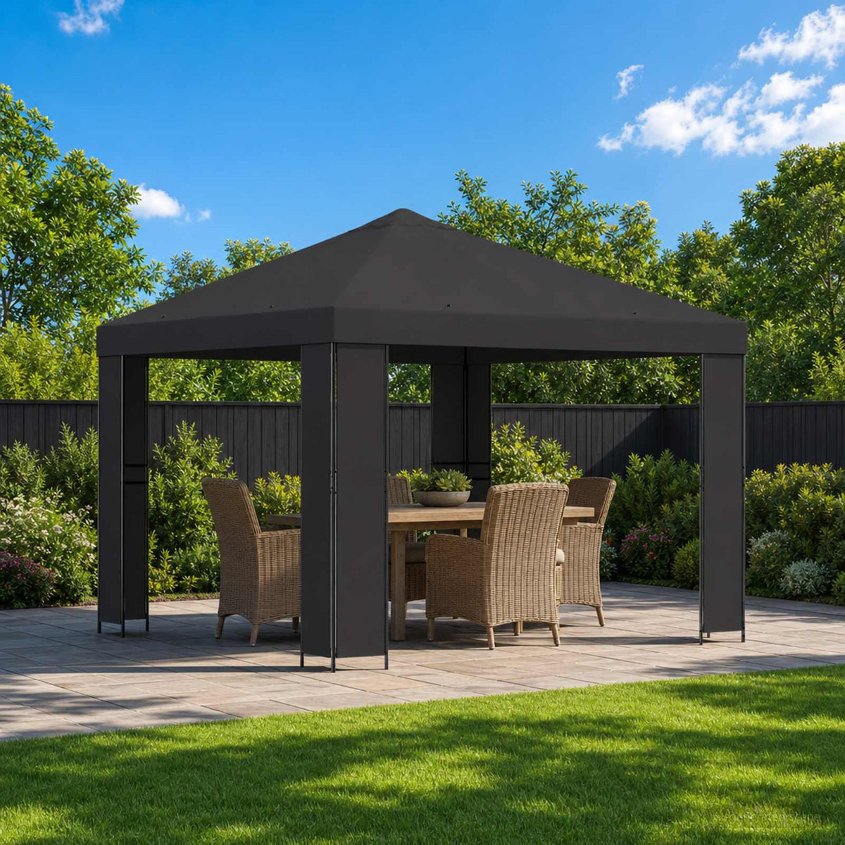 Pavillon 3 x 3 m Antracit Polyester og Stål 190 gsm