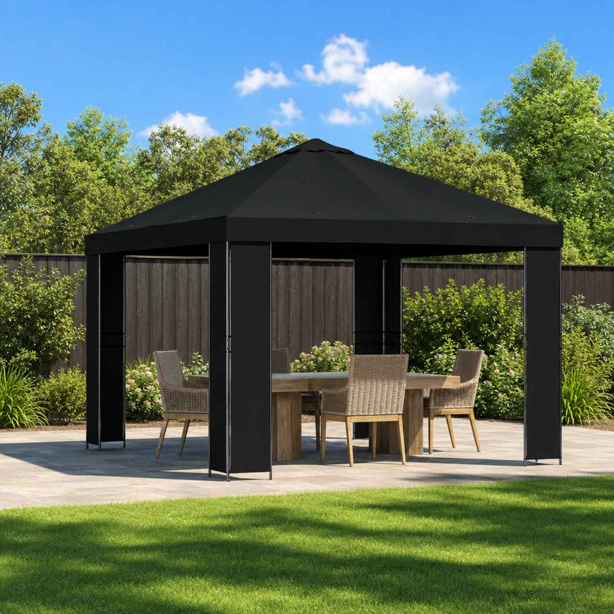 Pavillon 3 x 3 m Sort Polyester og Stål 190 gsm