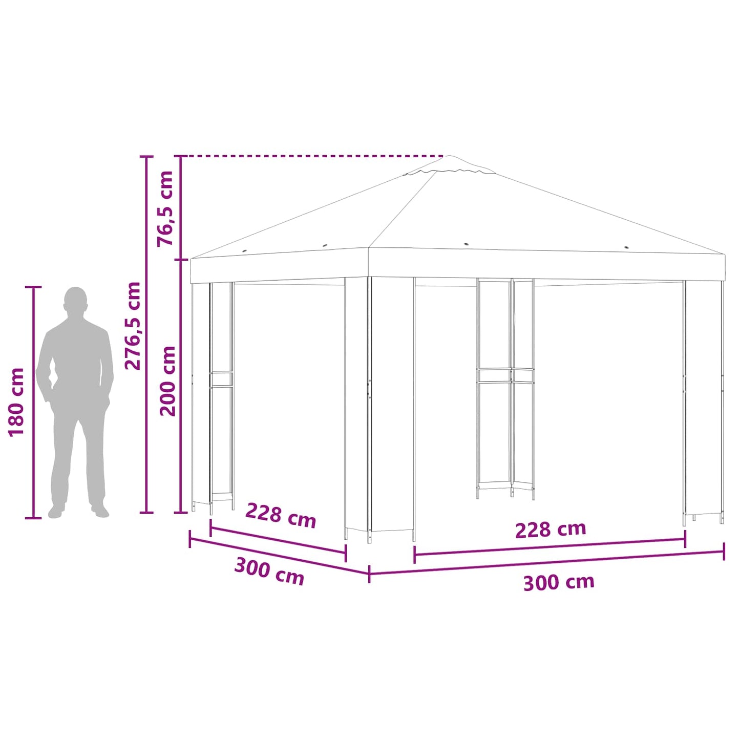 Pavillon 3 x 3 m Sort Polyester og Stål 190 gsm