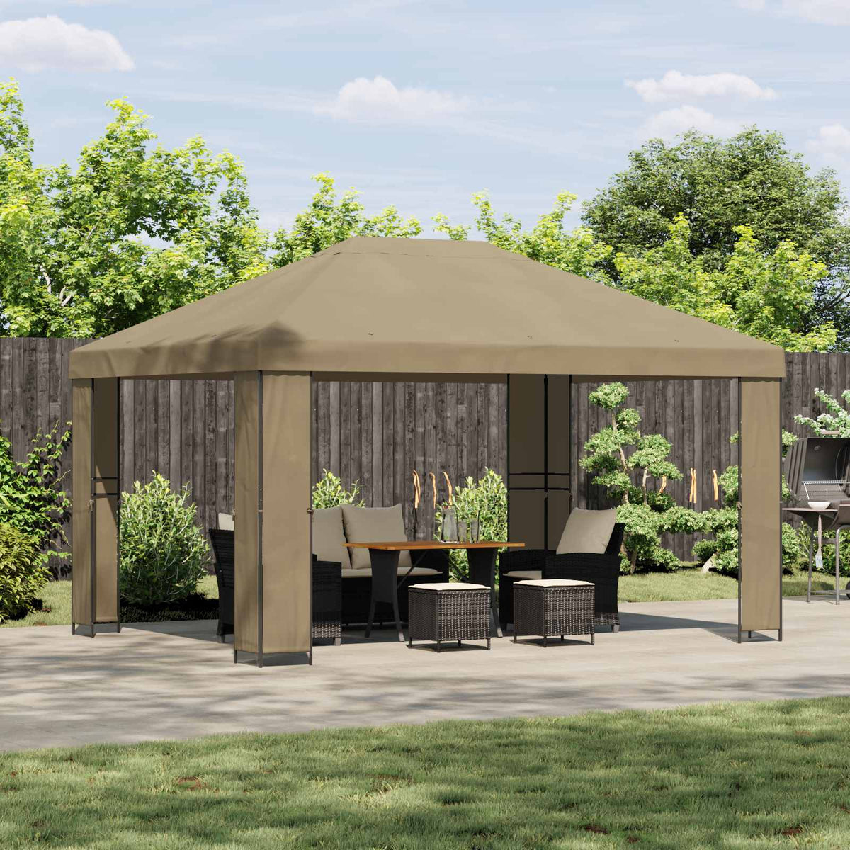 Pavillon 4 × 3 m Beige Polyester og Stål 190 gsm