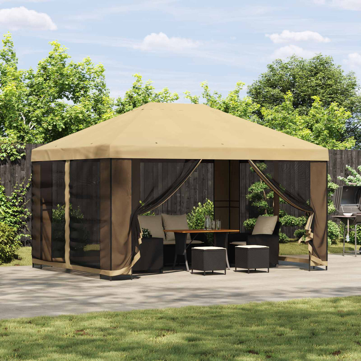 Pavillon 4 × 3 m Cremefarvet Polyester og Stål 190 gsm