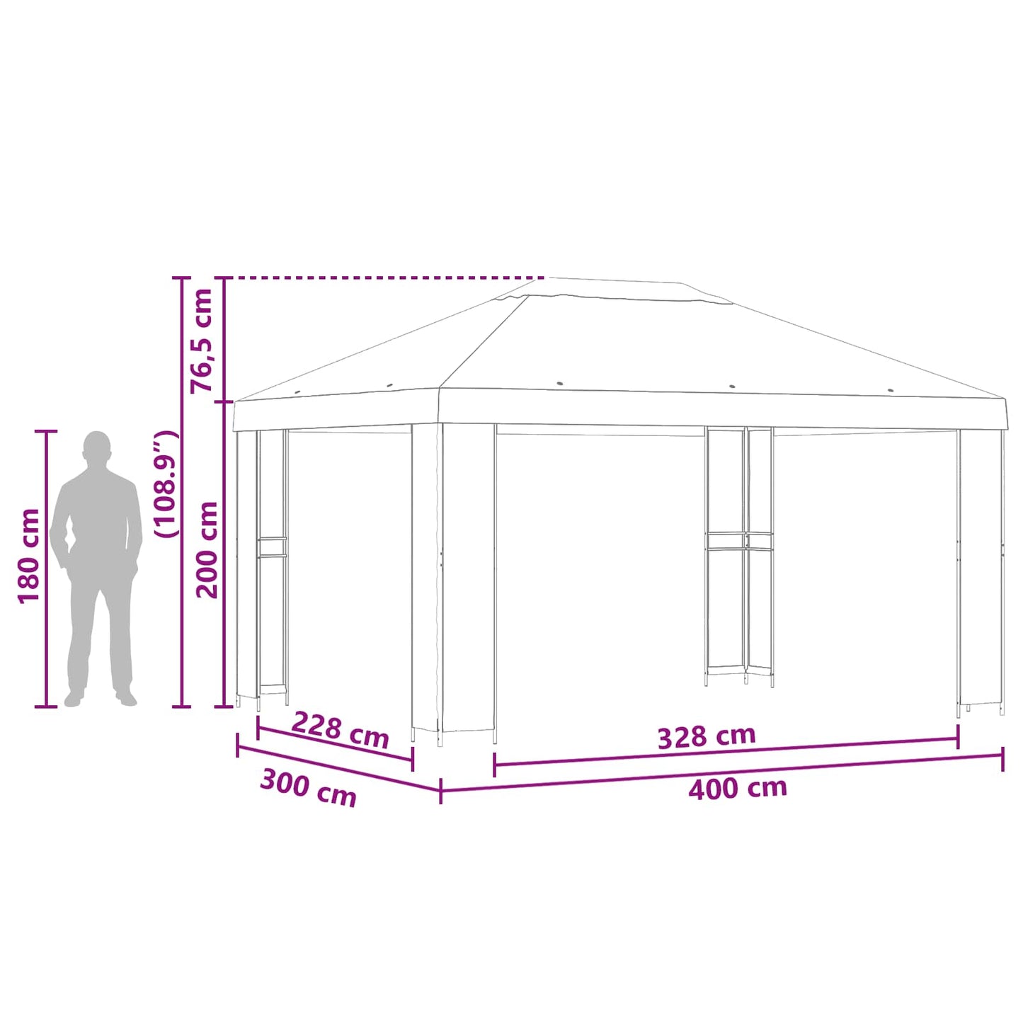 Pavillon 4 × 3 m Antracit Polyester og Stål 190 gsm