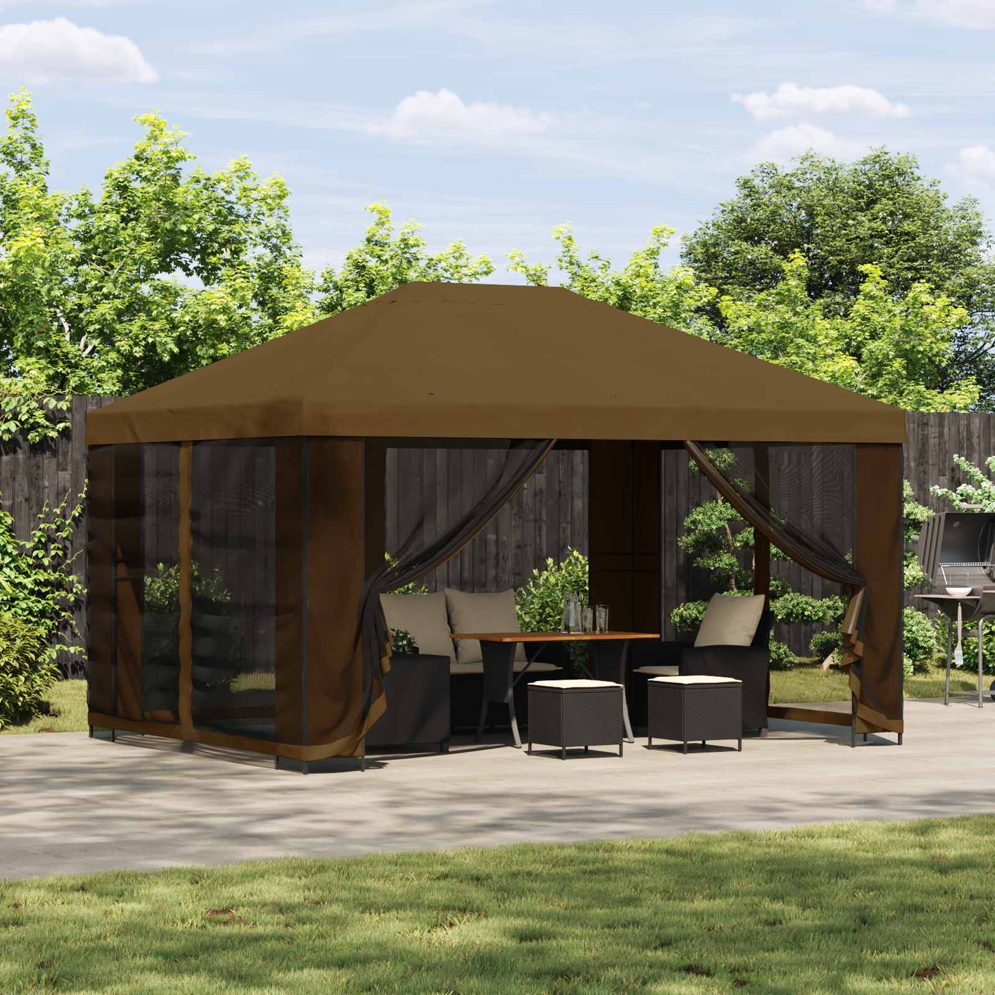 Pavillon 4 × 3 m Gråbrun Polyester og Stål 190 gsm
