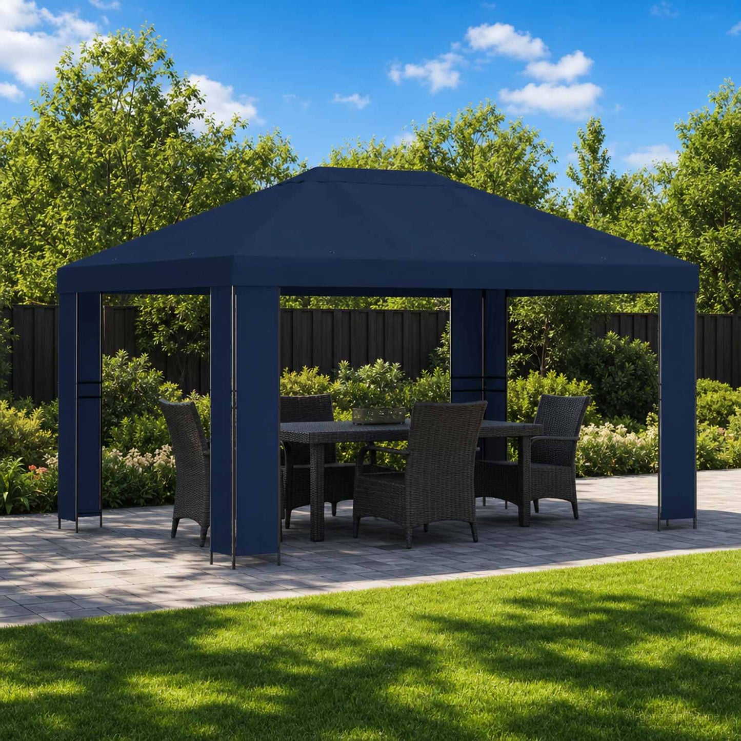 Pavillon 4 × 3 m Blå Polyester og Stål 190 gsm