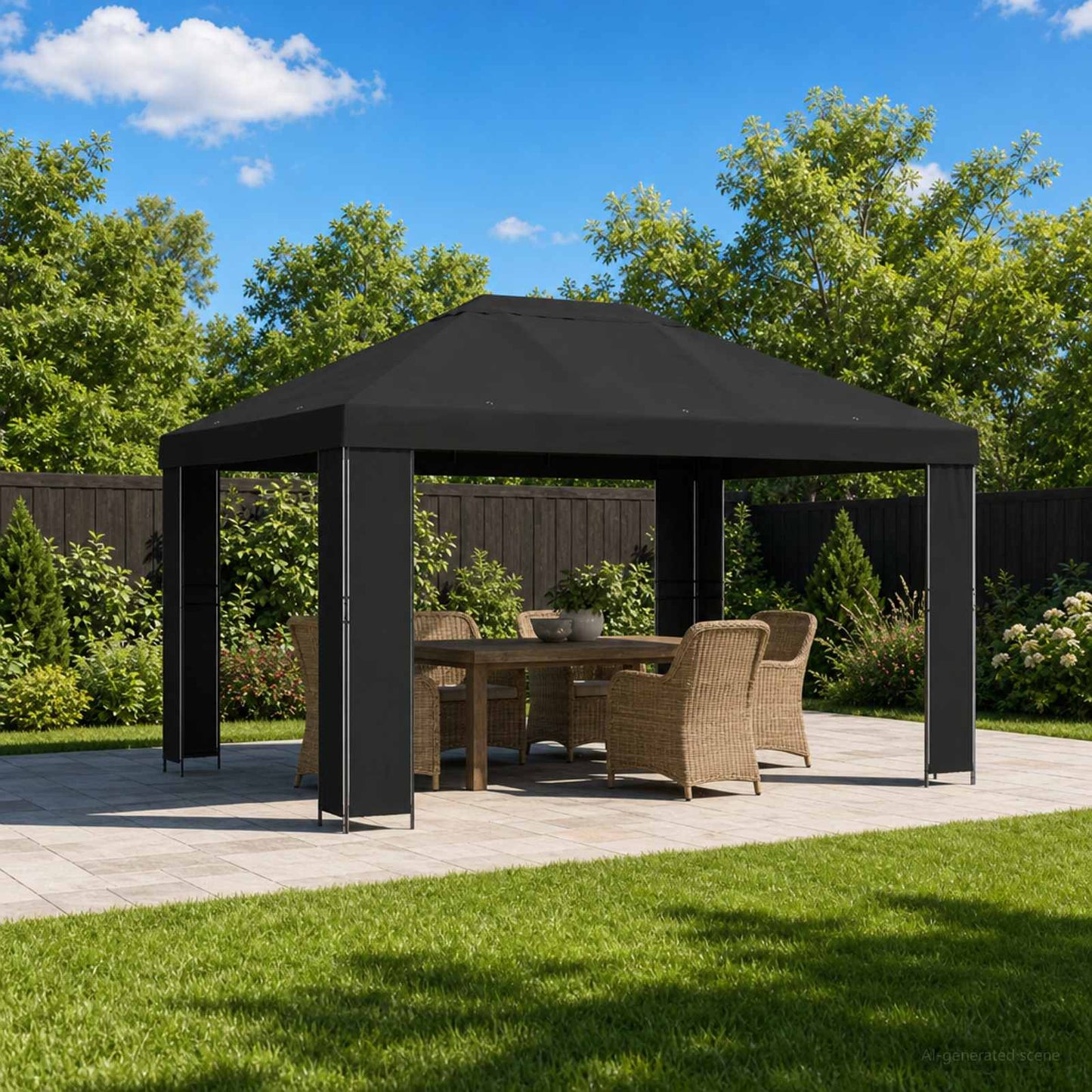 Pavillon 4 × 3 m Sort Polyester og Stål 190 gsm