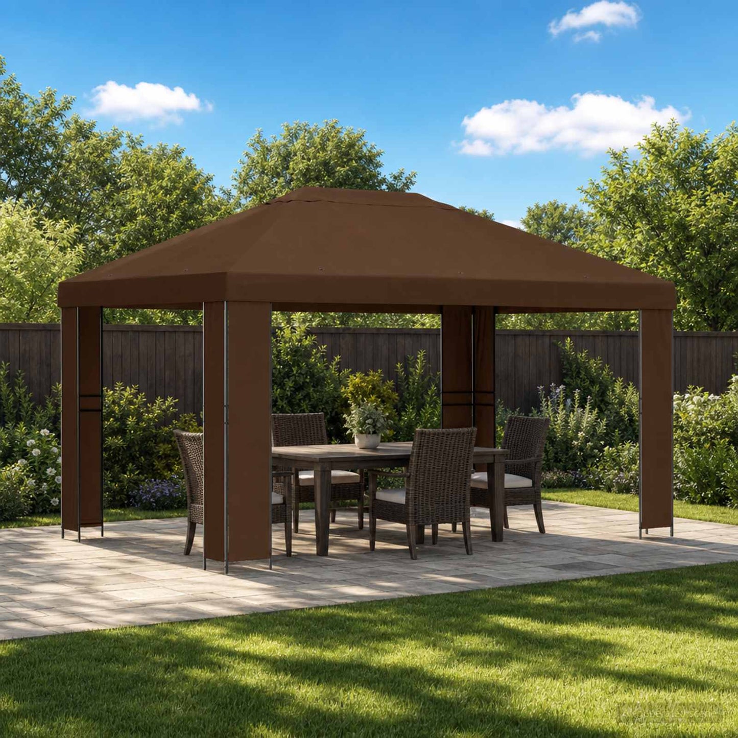 Pavillon 4 × 3 m Brun Polyester og Stål 190 gsm