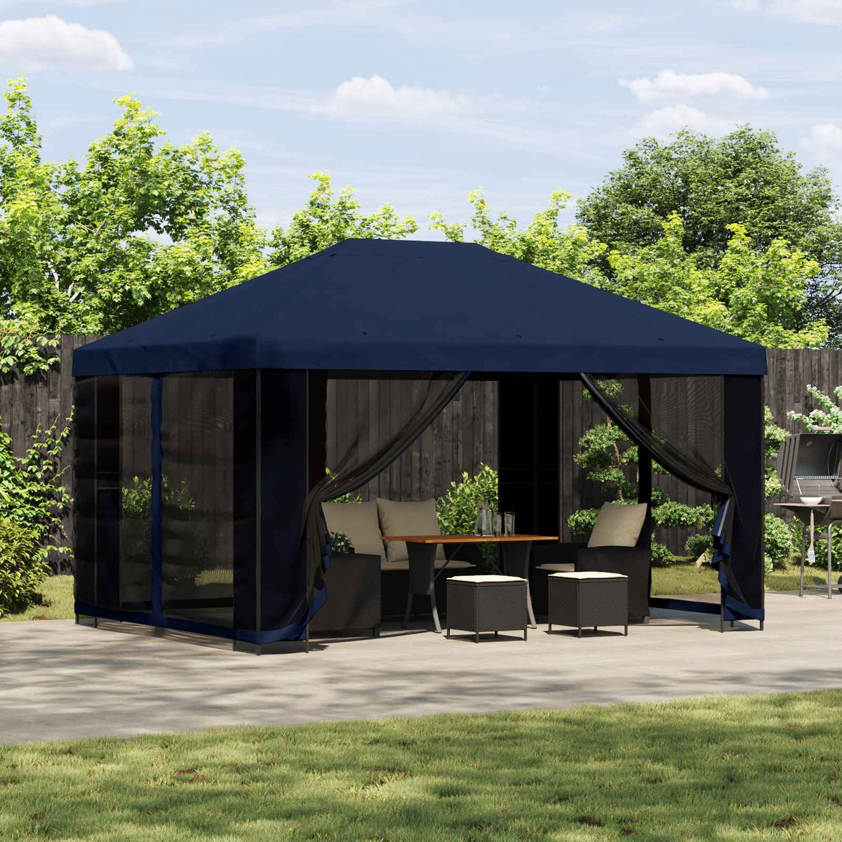Havelæger med sidevægge 4 × 3 m Blå Polyester og Stål 190 gsm