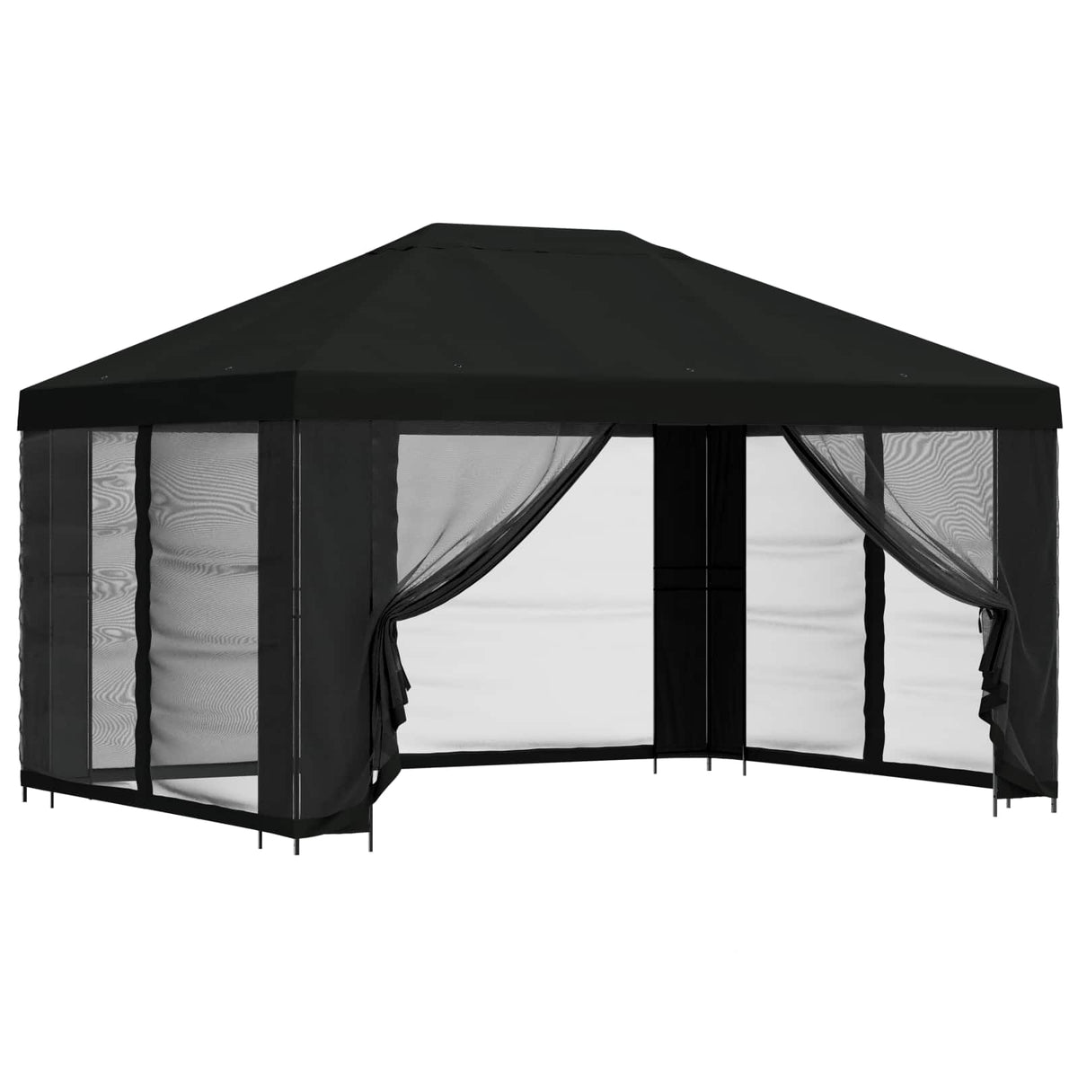 Pavillon med sidetapper 4 × 3 m Sort Polyester og Stål 190 gsm